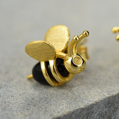 S925 Sterling Silver Insect Bee Stud Earrings