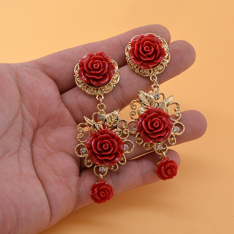 Baroque Vintage Court Style Fashion Red Earrings Women