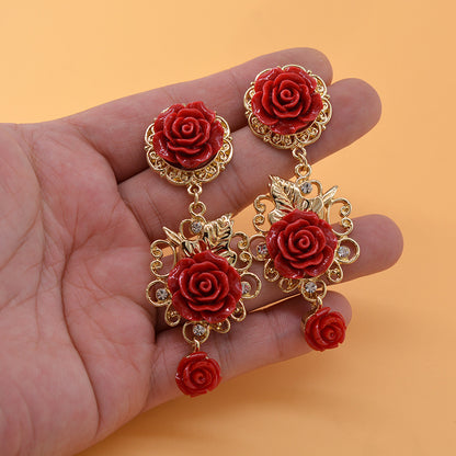 Boucles d'oreilles rouges de Style cour Vintage baroque pour femmes