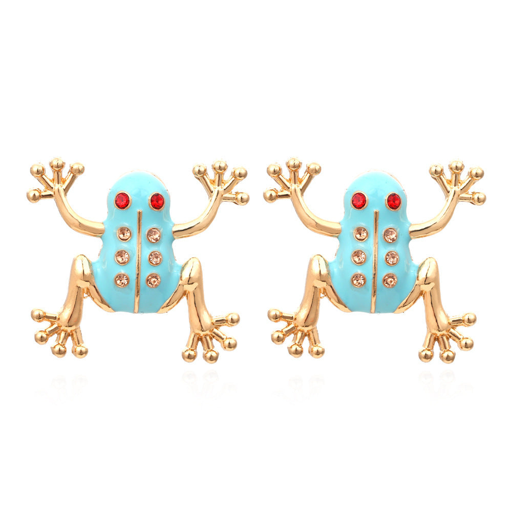 Alloy Drip Oil Inlaid Diamond Frog Earrings Fashion