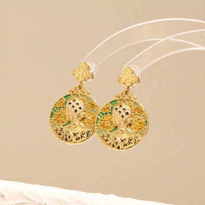 Ensemble boucles d'oreilles et collier vert émaillé goutte à goutte