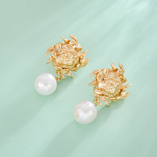 14k Gold Plated Vintage Style Pearl Earrings