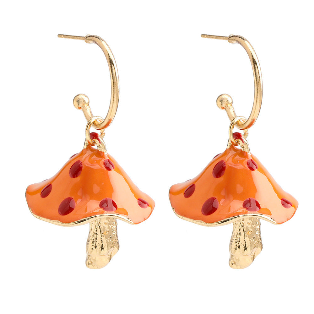 Creative Alloy Drip Oil Mushroom Korean Earrings