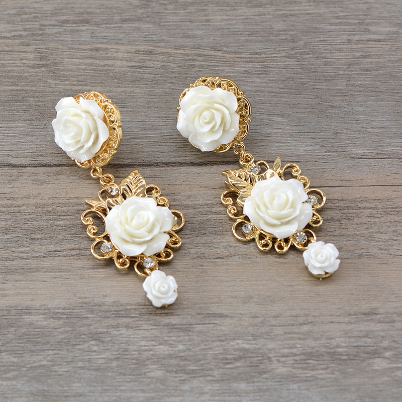 Baroque Vintage Court Style Fashion Red Earrings Women
