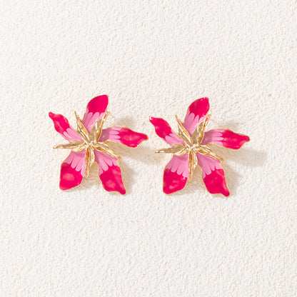 Enamel Drip Oil Big Flower Stud Earrings