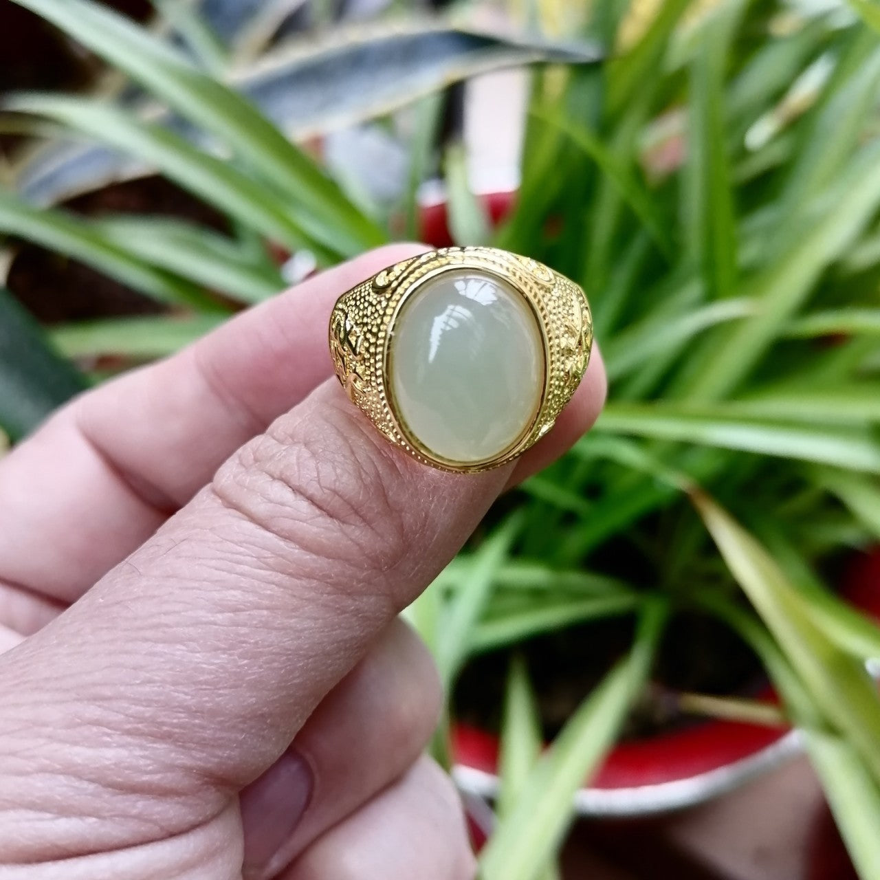 S925 Silver Inlaid Hetian Jade Ring White Jade Ring