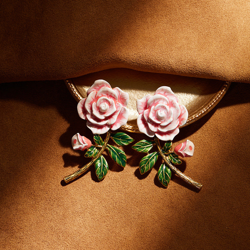 Gold plated spring Enamel Flower Long Earrings