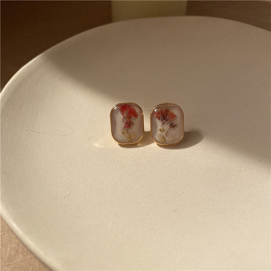 Antique Amber Pearl Flower Stud Earrings