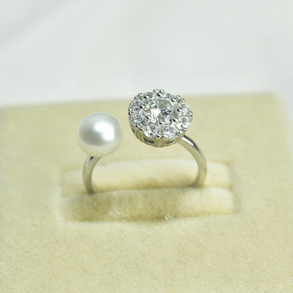 S925 sterling silver rotating pearl ring