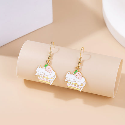 Dripping Oil Cartoon Animal Earrings Creative Cat