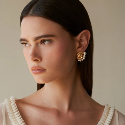 18K Gold Stainless Steel Conch Sticky Pearl Earrings