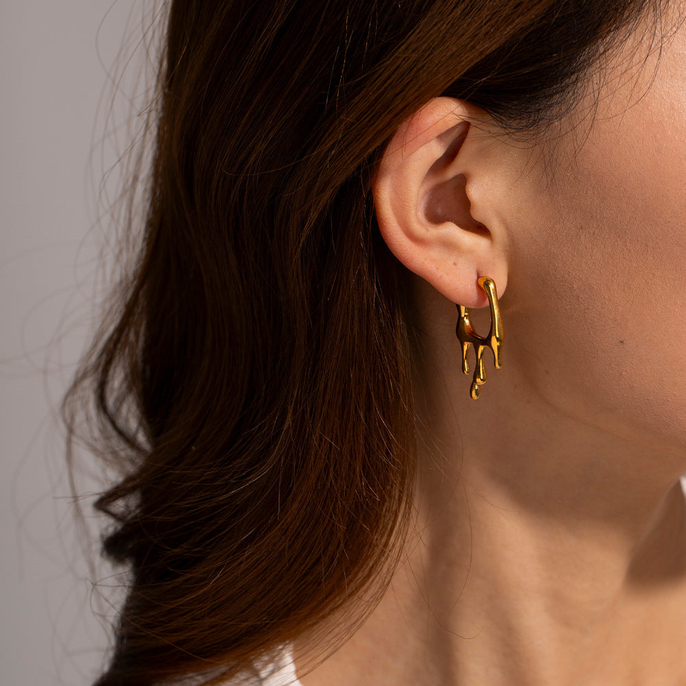 Boucles d'oreilles liquides en acier inoxydable or 18 carats