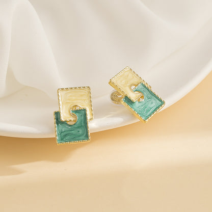 Elegant And Minimalist Color Blocking Square Drop Oil Earrings