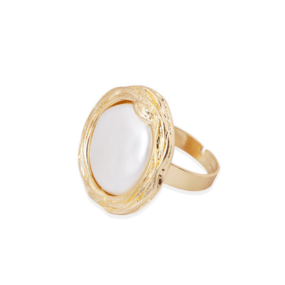 Silver Needle Pearl Baroque Vintage Ring