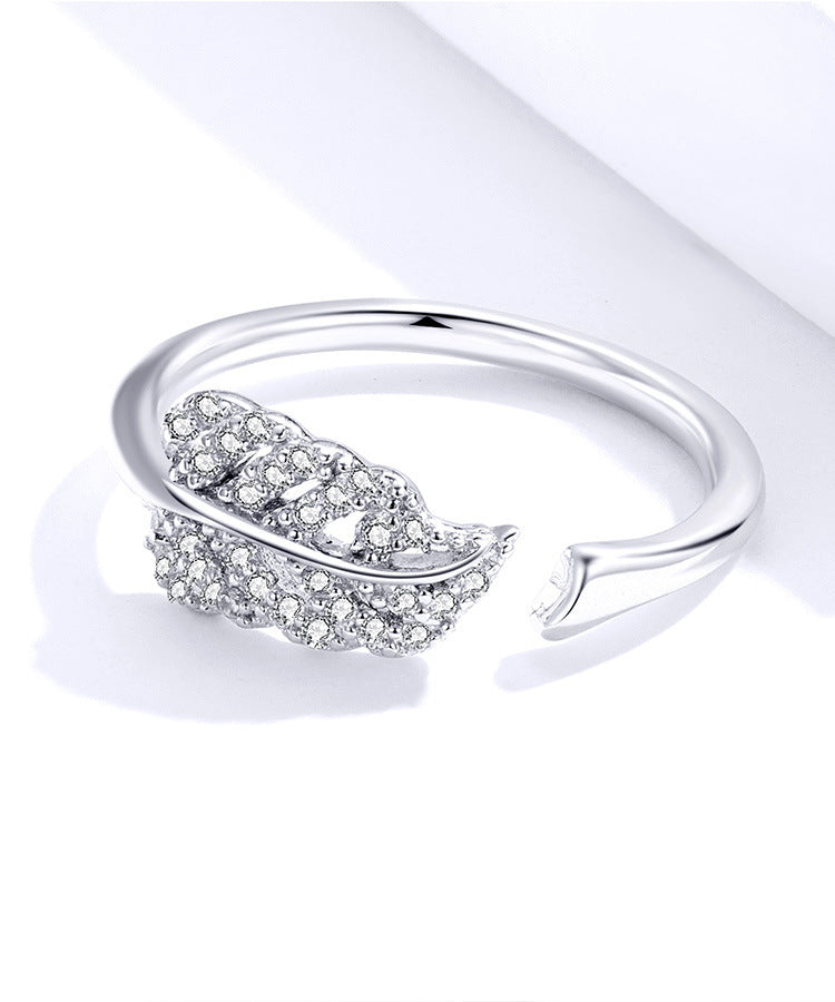 Feather s925 sterling silver ring female