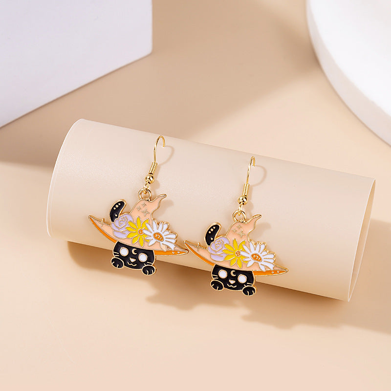 Dripping Oil Cartoon Animal Earrings Creative Cat