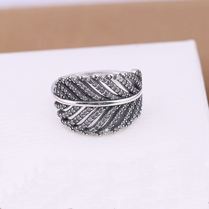 S925 Sterling Silver Inlaid Banana Leaf Ring