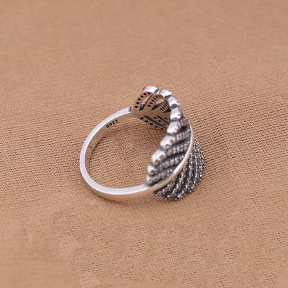 S925 Sterling Silver Inlaid Banana Leaf Ring