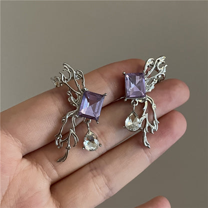 Vintage Fashion Purple Diamond Stereo Butterfly Stud Earrings