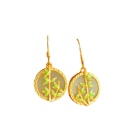 Leaf Bamboo Hetian Jade Earrings