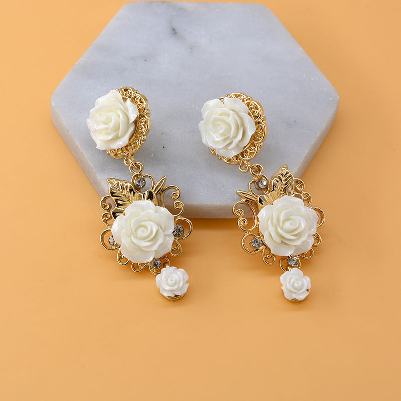 Baroque Vintage Court Style Fashion Red Earrings Women