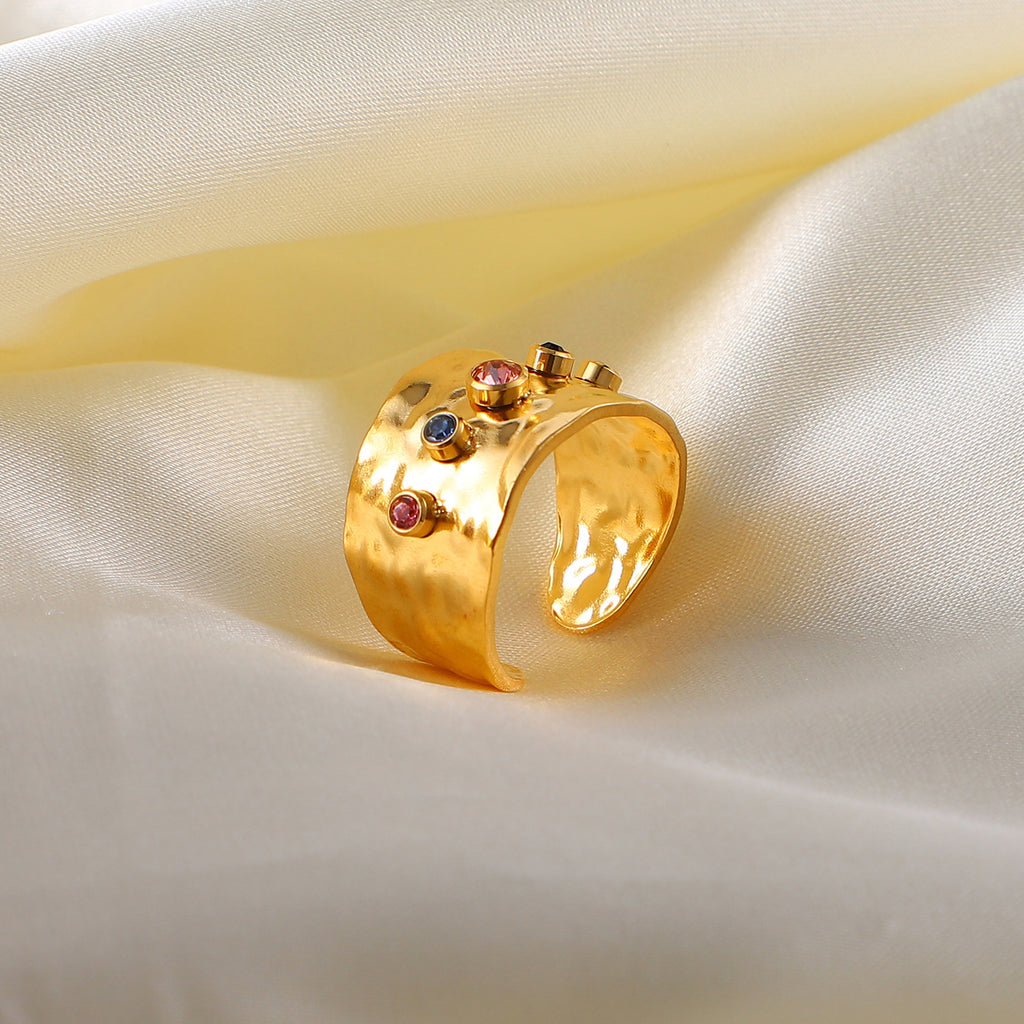 18K Gold Plated Stainless Steel Adjustable Ring on a with materal 