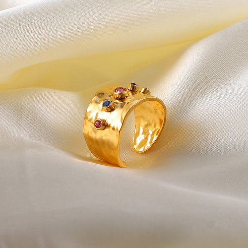 18K Gold Plated Stainless Steel Adjustable Ring on a with materal 
