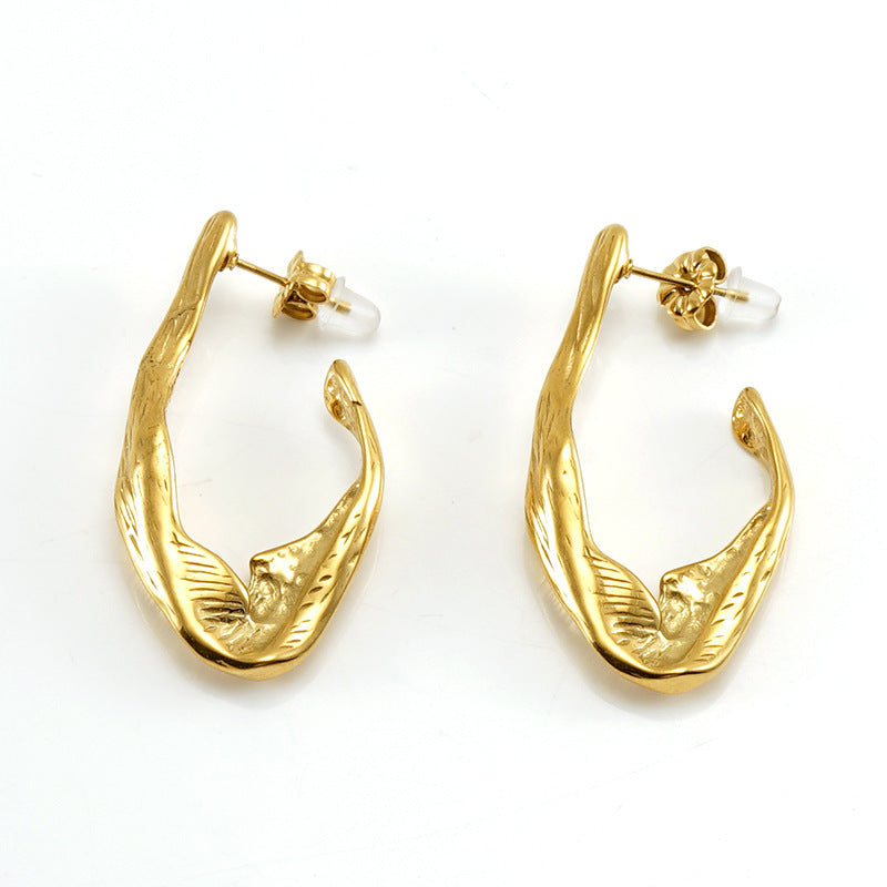 18K Gold plated Titanium Steel Irregular Wood Texture Earrings