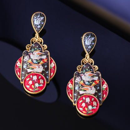 Gold plated Enamel Retro Court Earrings