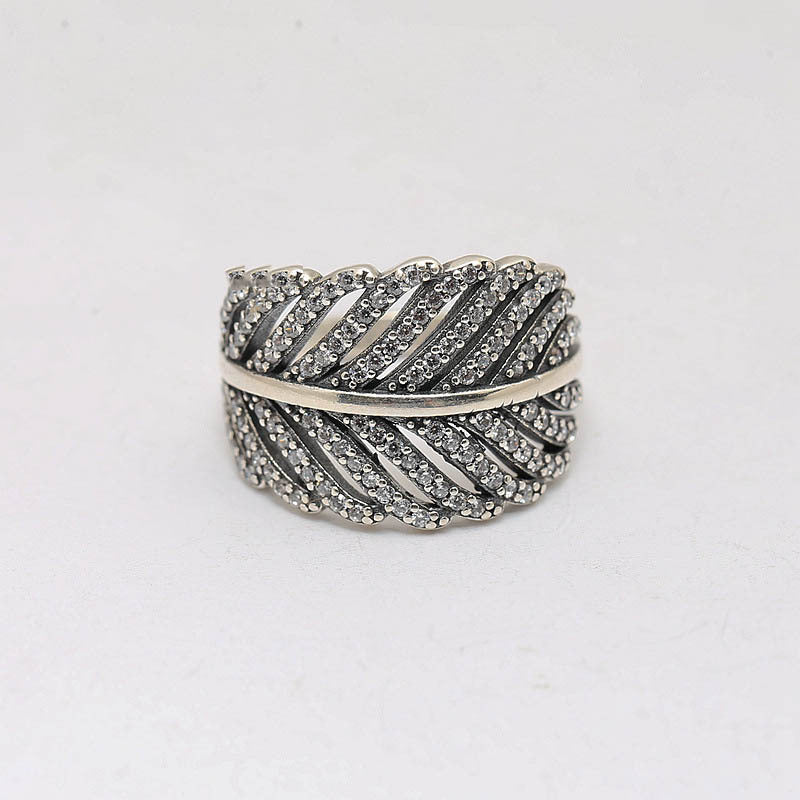 S925 Sterling Silver Inlaid Banana Leaf Ring