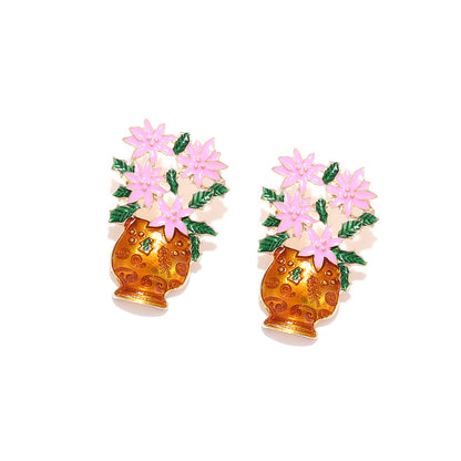 Boucles d'oreilles à tige en forme de fleur en émail