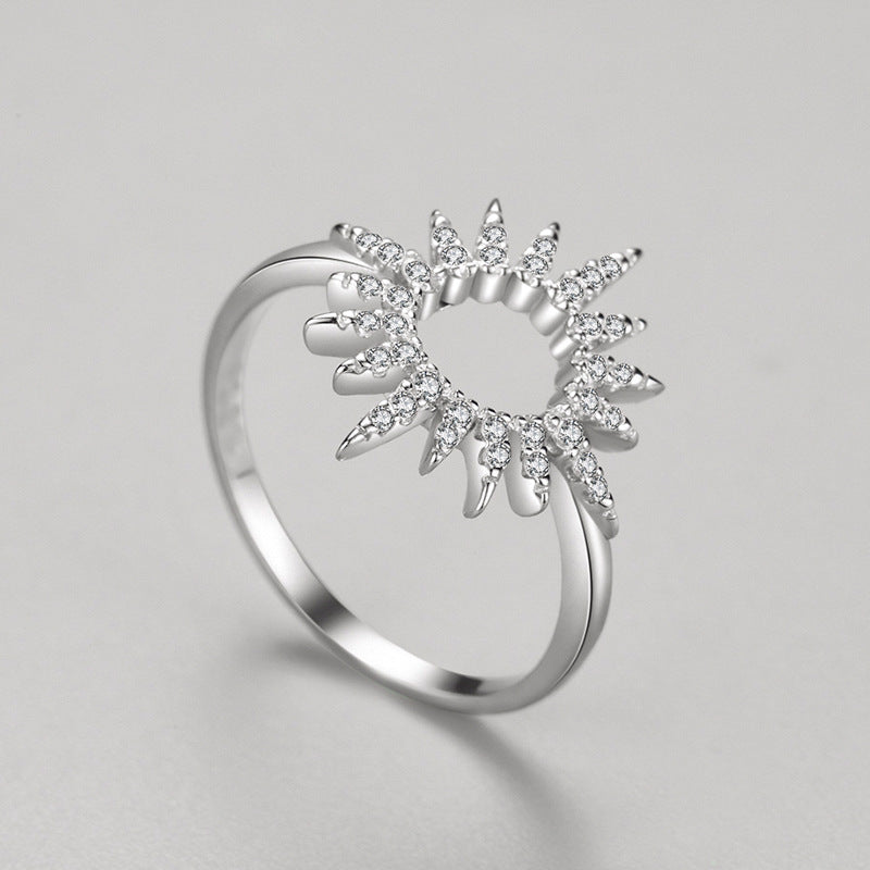 S925 Sterling Silver Diamond Sunflower Ring