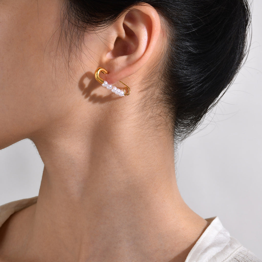 Boucles d'oreilles en acier inoxydable avec perle et épingle de sûreté
