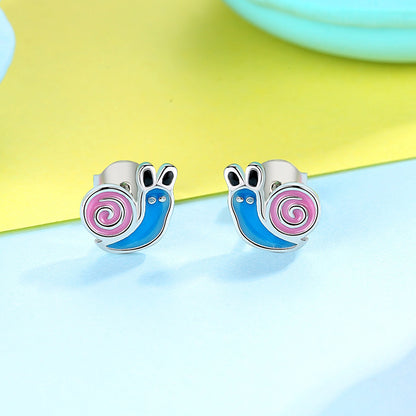 Cartoon Childlike S925 Sterling Silver Dripping Oil Animal Cute Snail Earrings