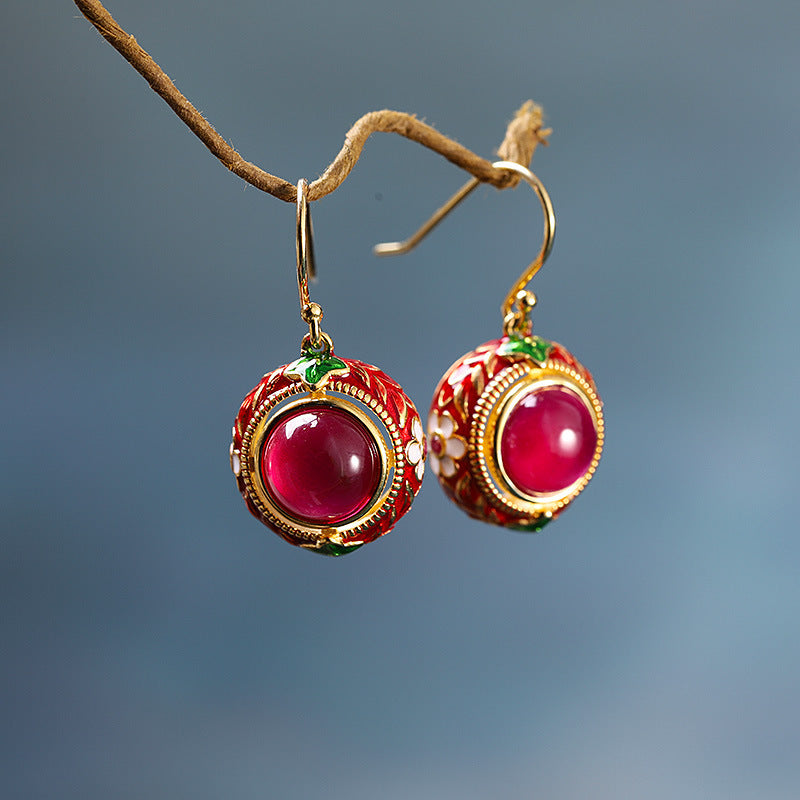 S925 Silver Ethnic Enamel red corundum earrings