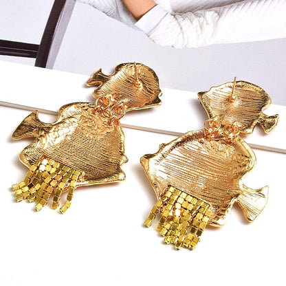 Retro alloy diamond drop oil tassel earrings