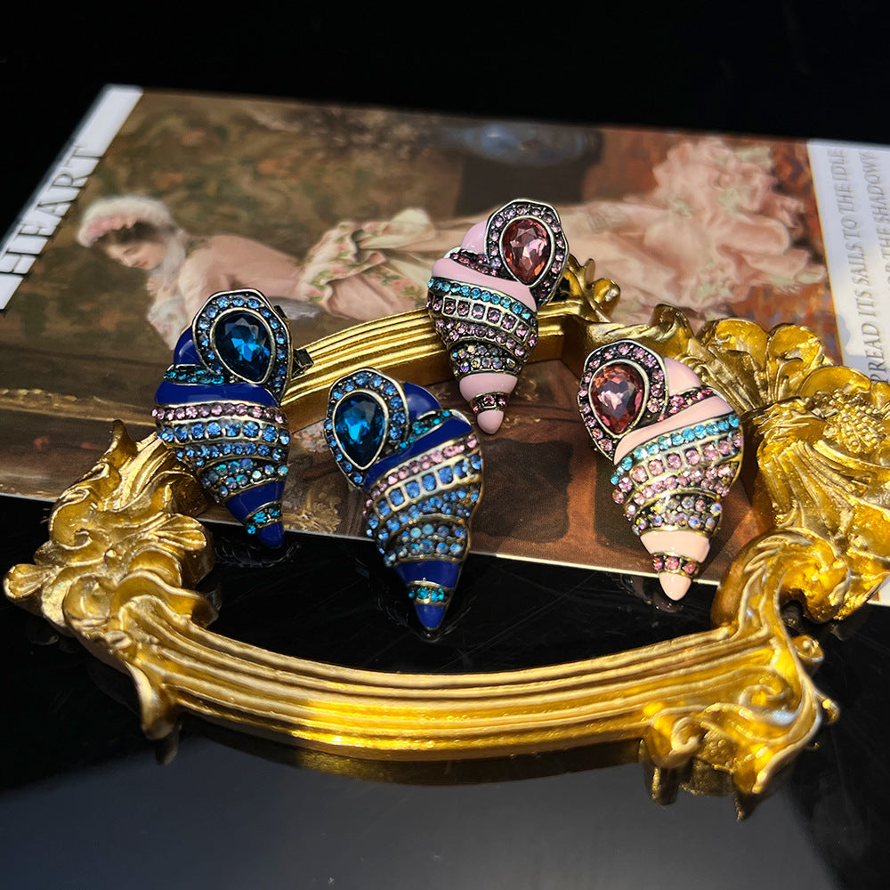 Brass Diamond Enamel Mid-Ancient Titan Alloy Earrings