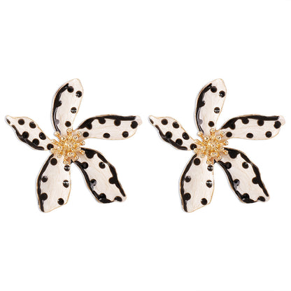 Fashion Alloy Oil Dropping Flower Dot Earrings