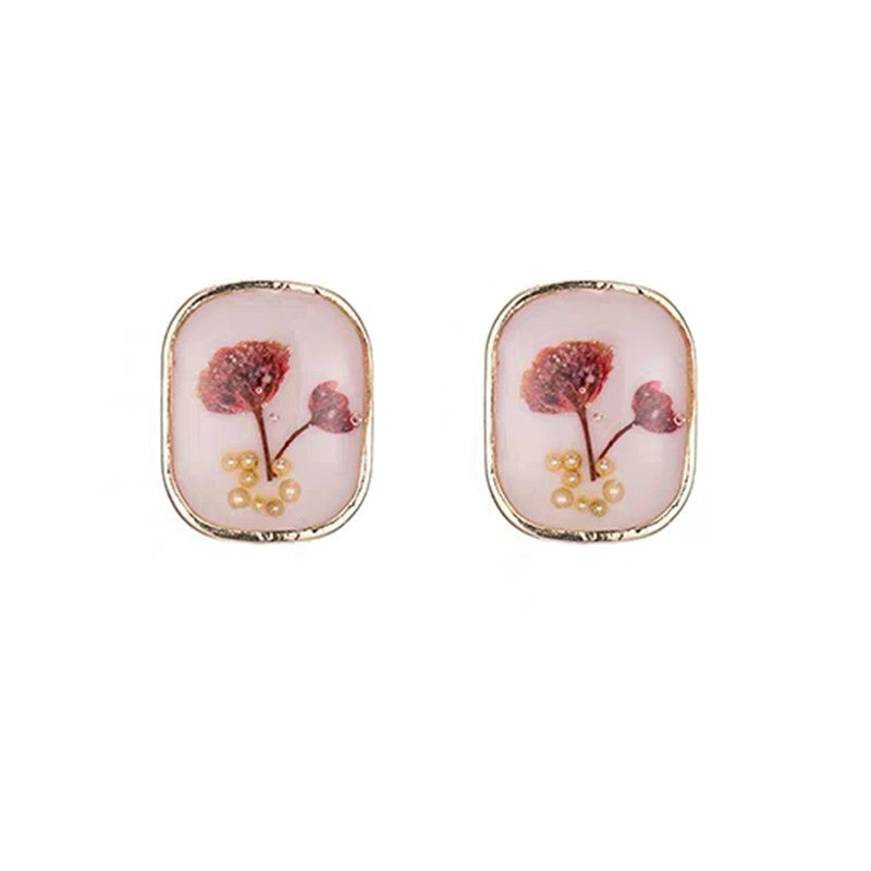 Boucles d'oreilles à tige en forme de fleur avec perles d'ambre antiques