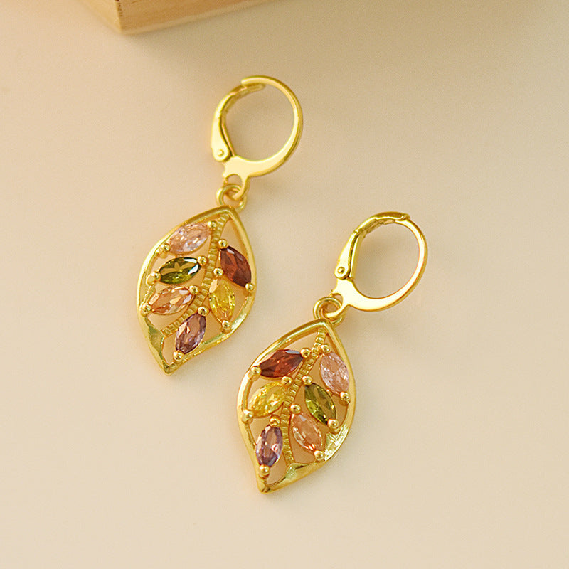 Leaf-set color gemstone topaz earrings