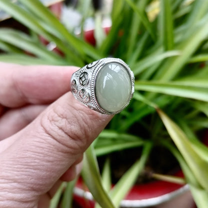 S925 Silver Inlaid Hetian Jade Ring White Jade Ring