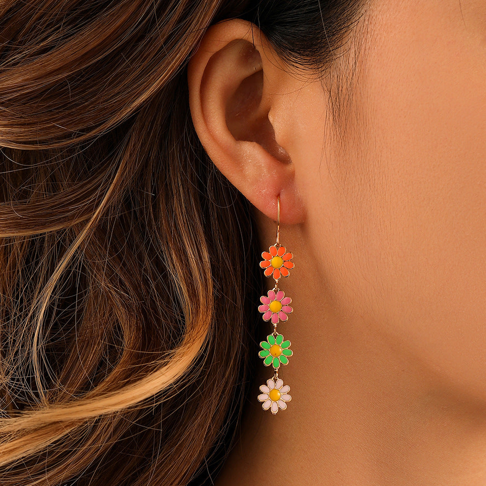 Sweet Idyllic Fresh Little Daisy Drop Oil Earrings For Women