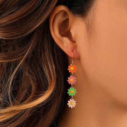 Sweet Idyllic Fresh Little Daisy Drop Oil Earrings For Women