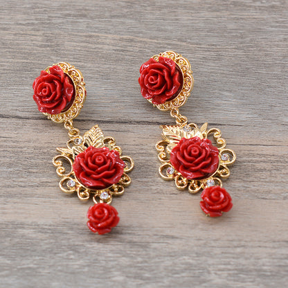 Boucles d'oreilles rouges de Style cour Vintage baroque pour femmes