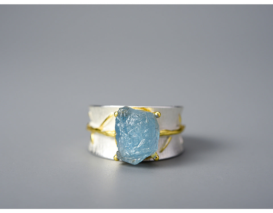 Bague aigue-marine à longues feuilles S925