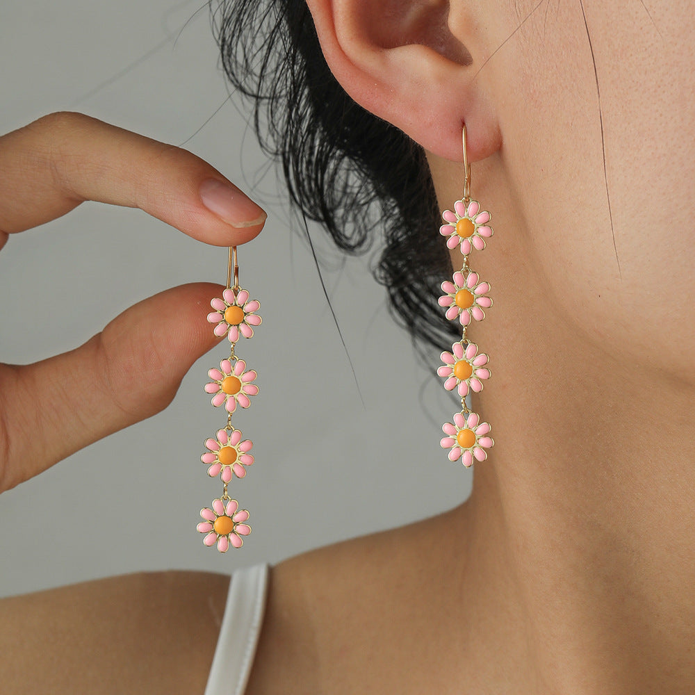 Sweet Idyllic Fresh Little Daisy Drop Oil Earrings For Women