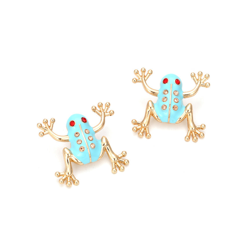 Alloy Drip Oil Inlaid Diamond Frog Earrings Fashion