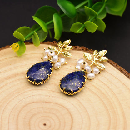 Boucles d'oreilles branche de lapis lazuli en perles baroques