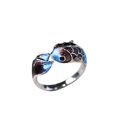 Women's Fashion Retro Ethnic Style Burnt Blue Enamel Handmade Ring