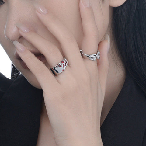 S925 silver Red Oil-spot Glazed Adjustable Ring